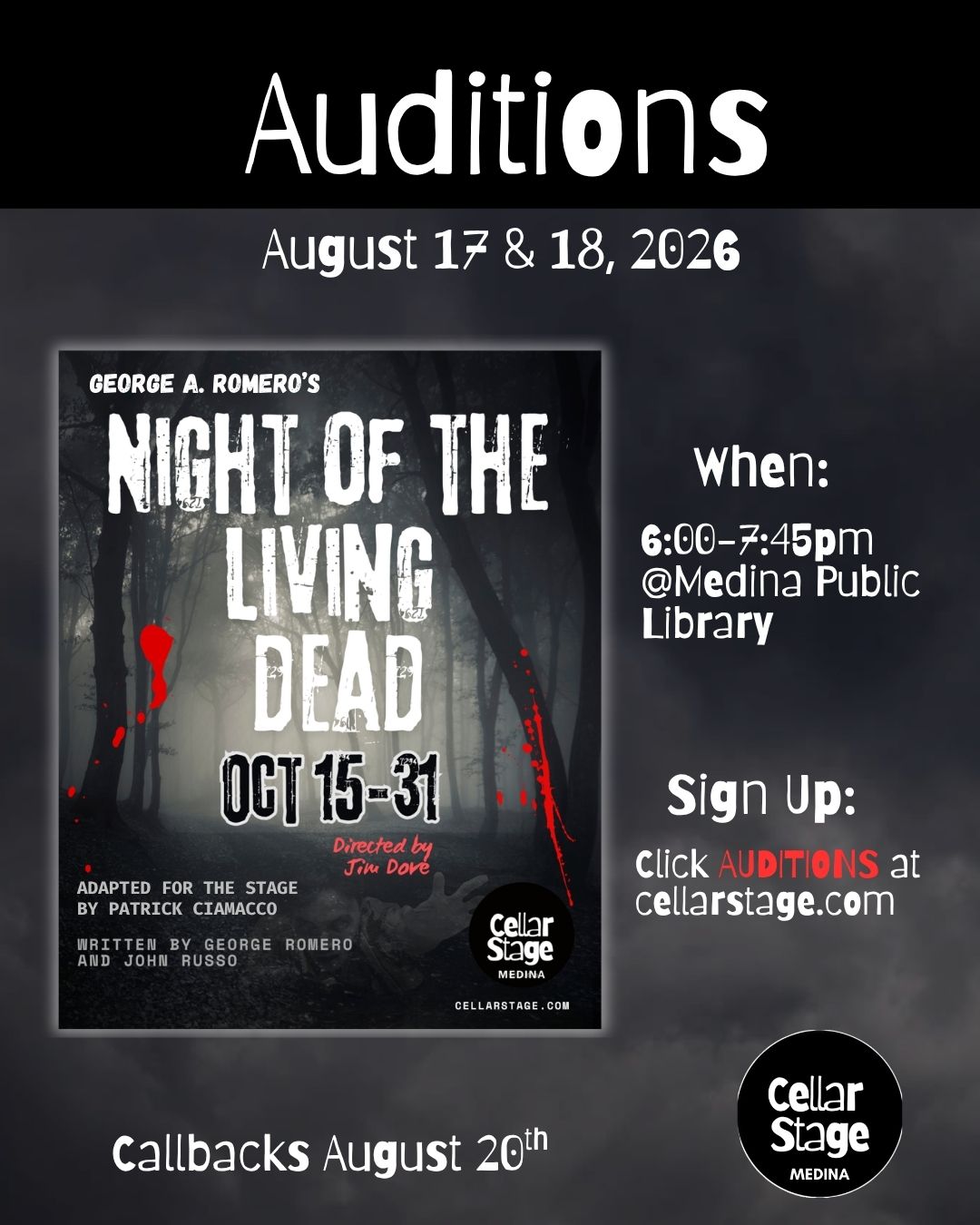 Night of the Living Dead — Cellar Stage, Oct 15–31
